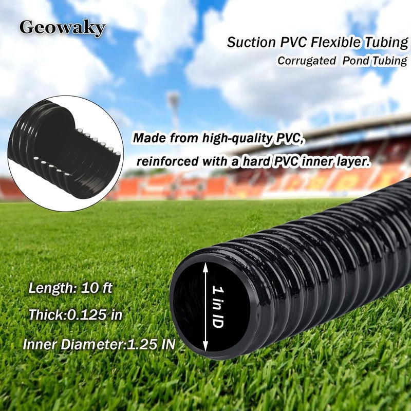 Geowaky أنبوب بركة 1" × 10 قدم - خرطوم PVC مرن مجعد أسود، مقاوم للانحناء وقوي لبرك الحدائق، مضخة مياه الشلال - Image 3